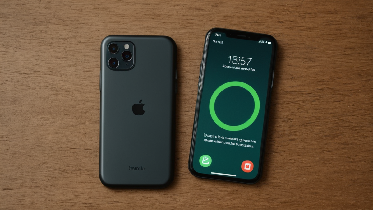 Batterie de smartphone et connecteurs visibles sur un plan de travail, sans mains.