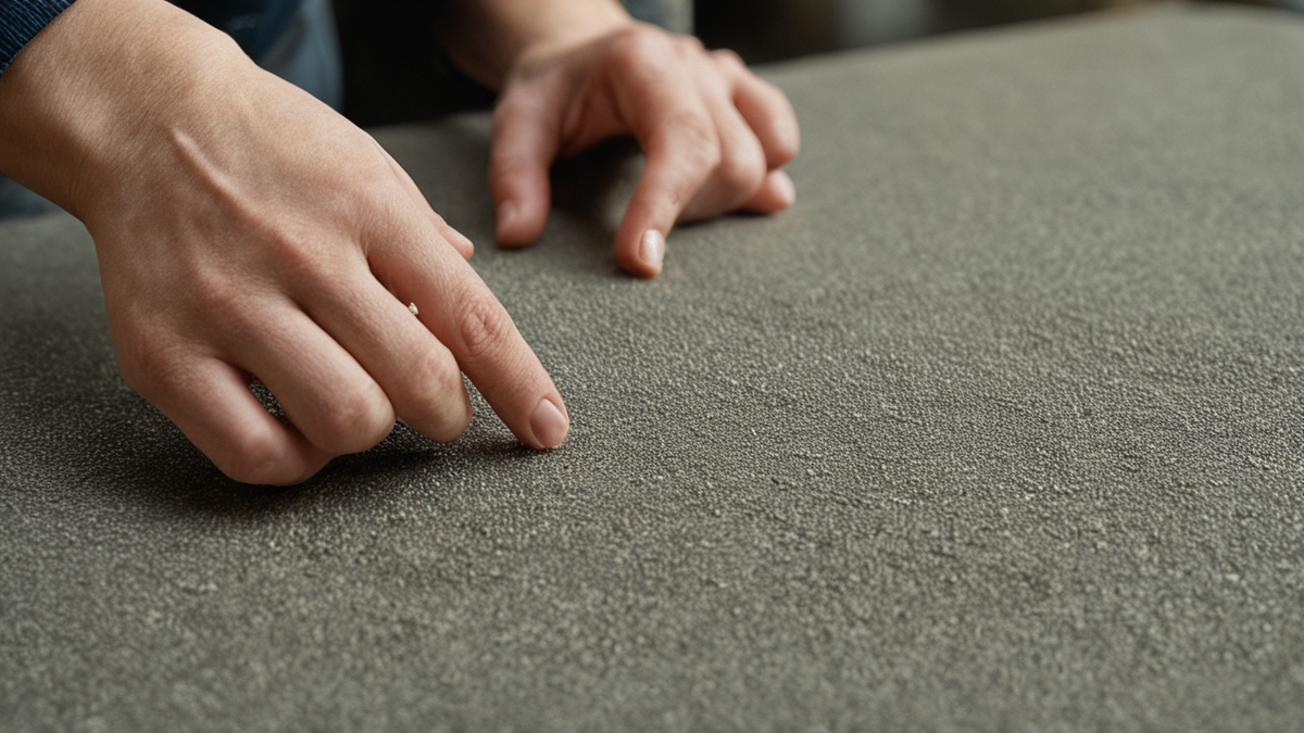 Table d’atelier textile avec chutes de tissu et pièces en cours de fabrication.
