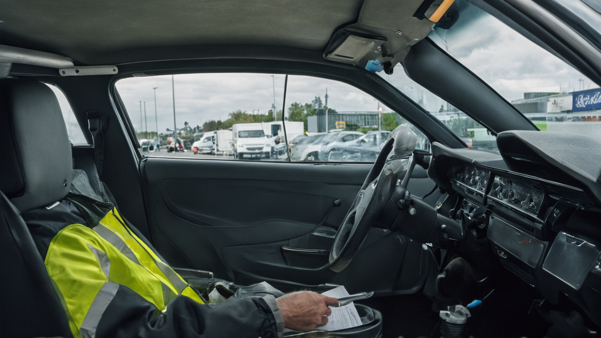 Zone de service automobile avec véhicule connecté en prise en charge.