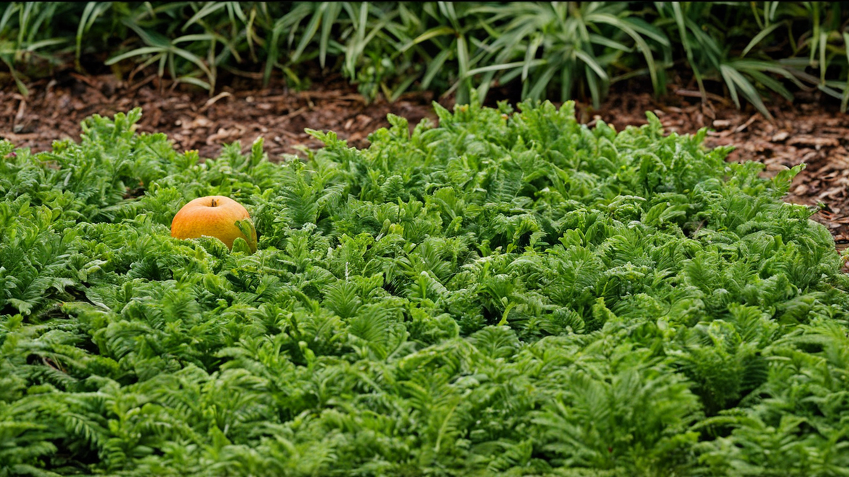 Des fruits de palmier et des outils de terrain sont posés sur une table simple en forêt.