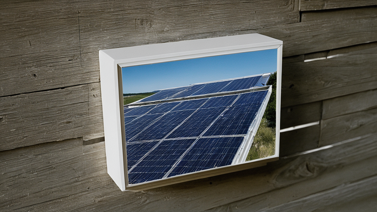 Installation solaire simple dans une maison en bois avec batterie et câbles.