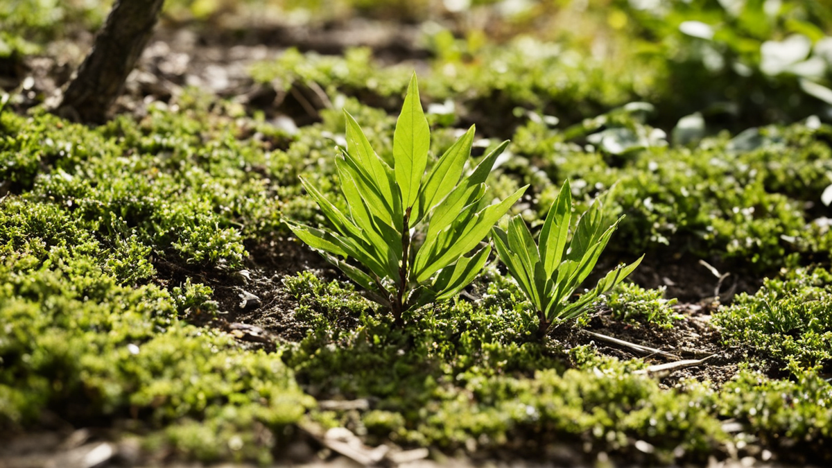 Plusieurs jeunes arbres en reprise dans un espace scolaire calme.