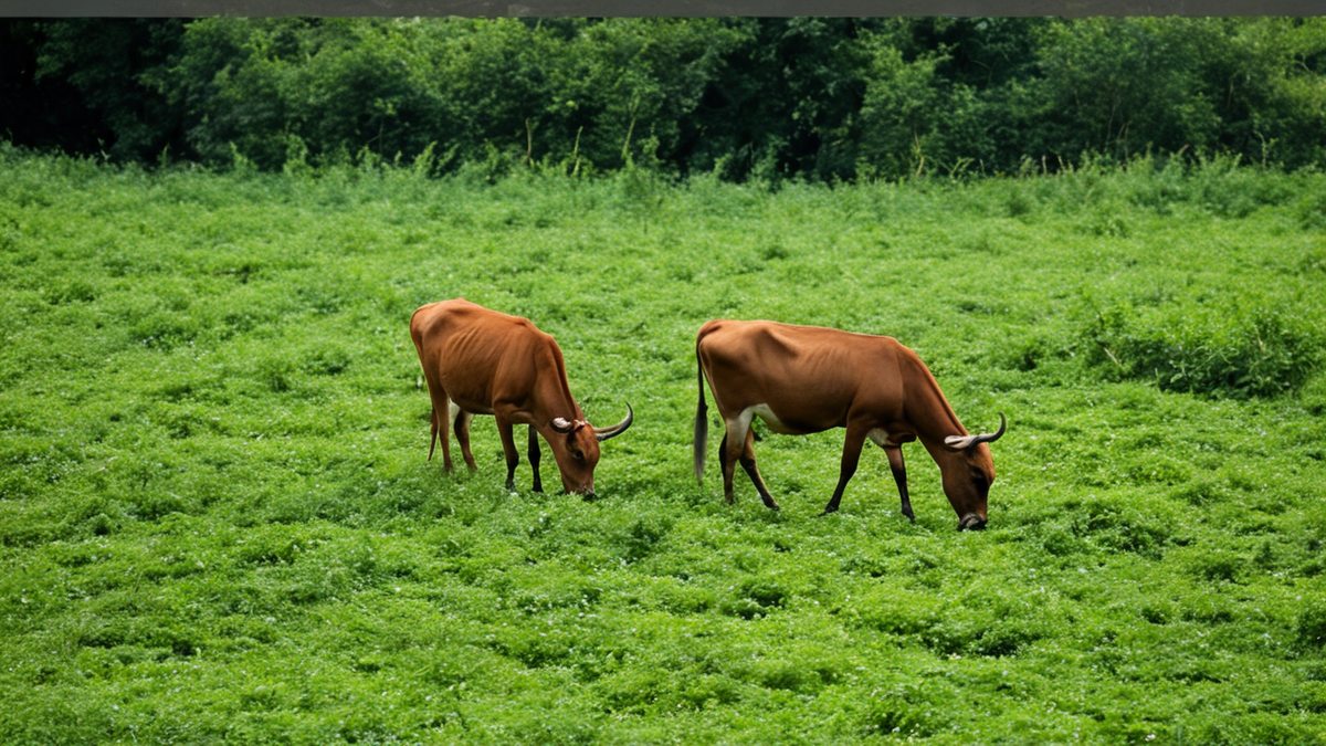 Un petit groupe de bantengs dans une clairière près de la forêt.