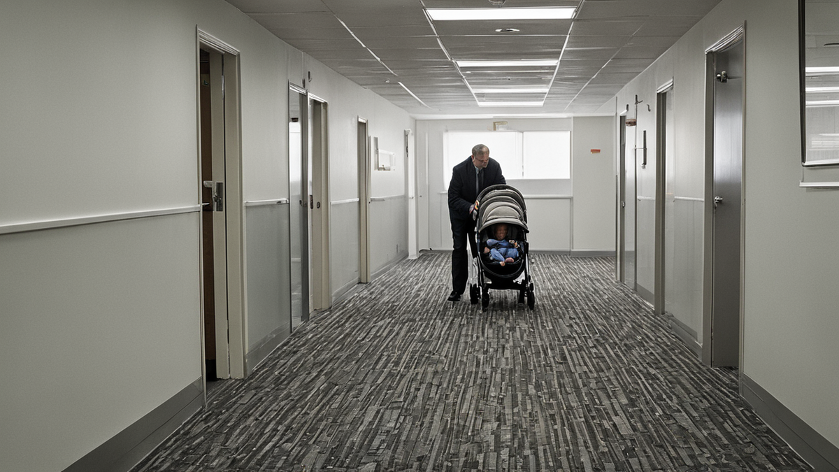 La présence discrète d’un bébé dans un espace de travail public transforme la lecture du lieu.