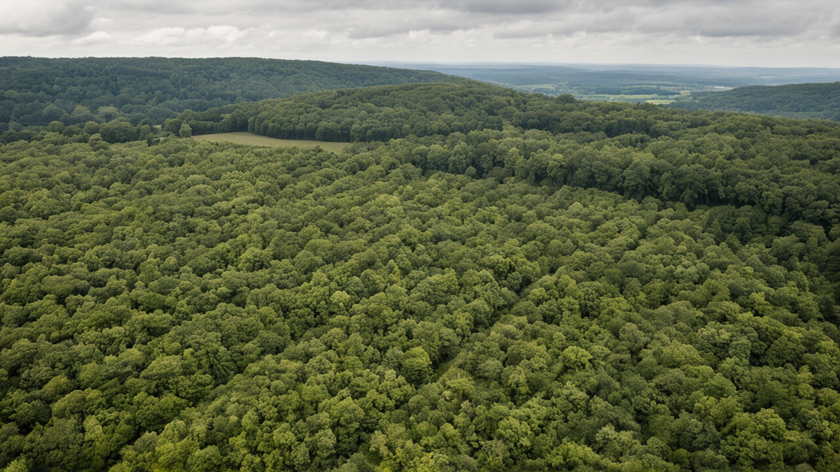 Paysage montrant la frontière entre forêt et zone agricole.