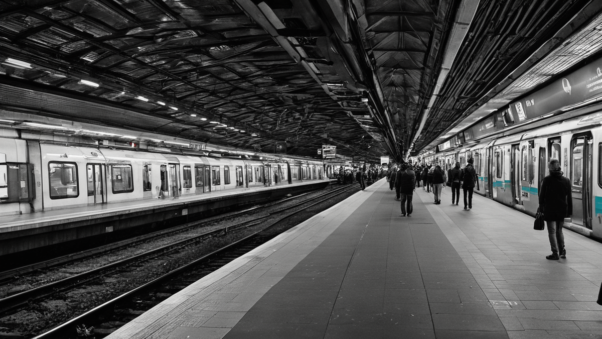 Intérieur de métro à Budapest avec quelques drapeaux et voyageurs debout.