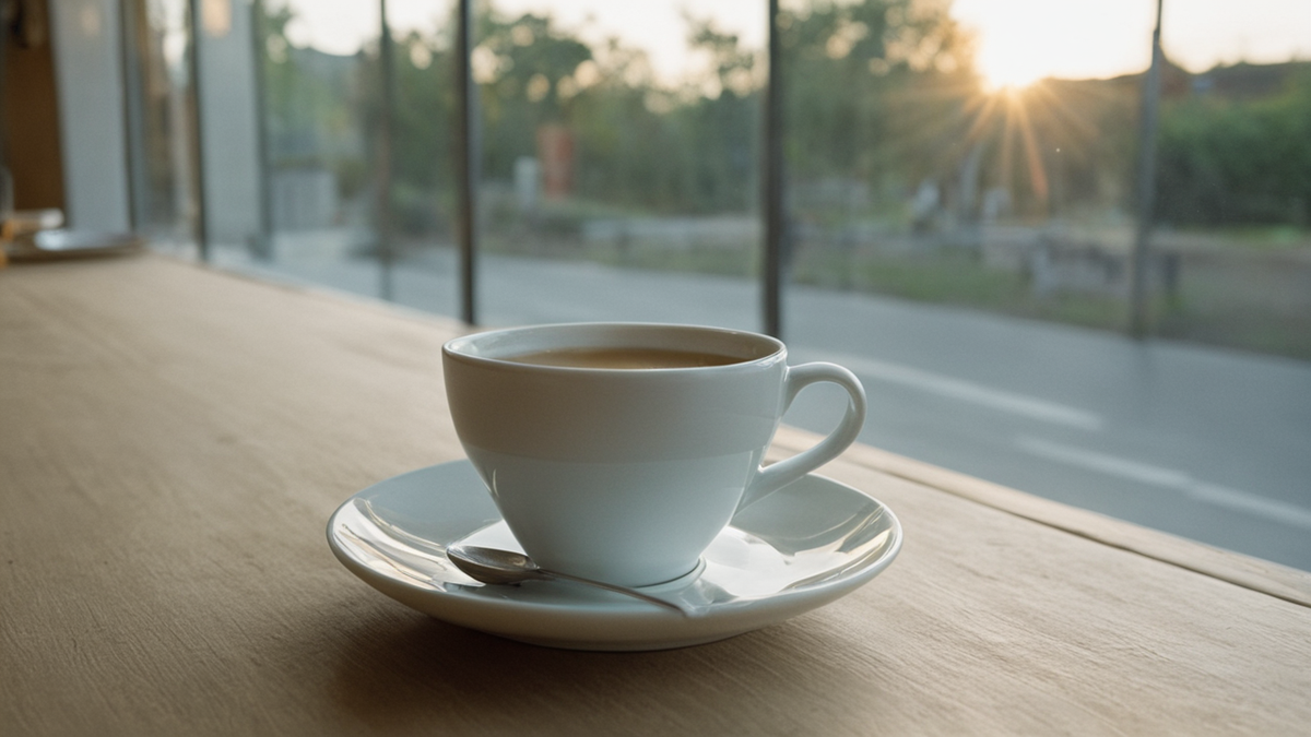 Une tasse de café simple posée dans la lumière du matin.