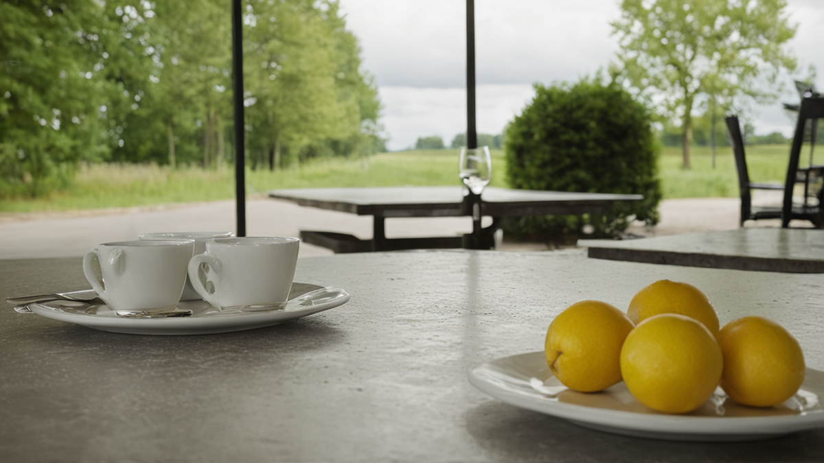Plateau léger posé sur une table de cantine après un déjeuner rapide