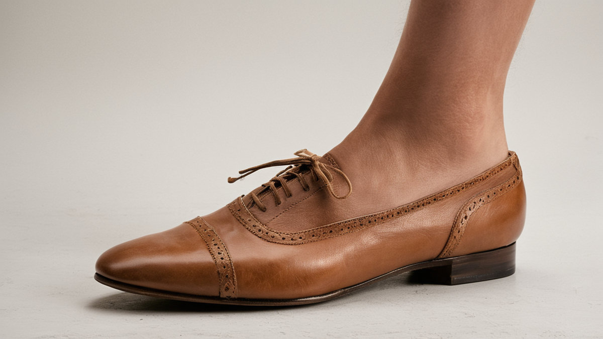 Le dessous d’une chaussure de claquettes révèle les plaques métalliques vissées à la pointe et au talon.