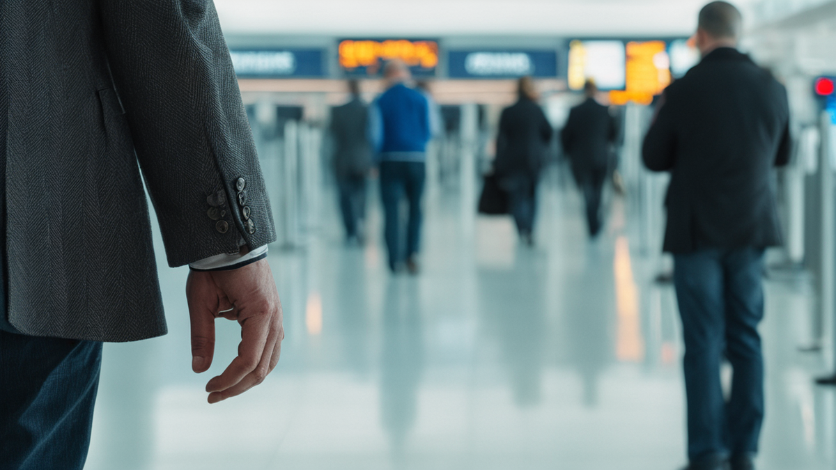 Passager regardant un écran dans un terminal d’aéroport.