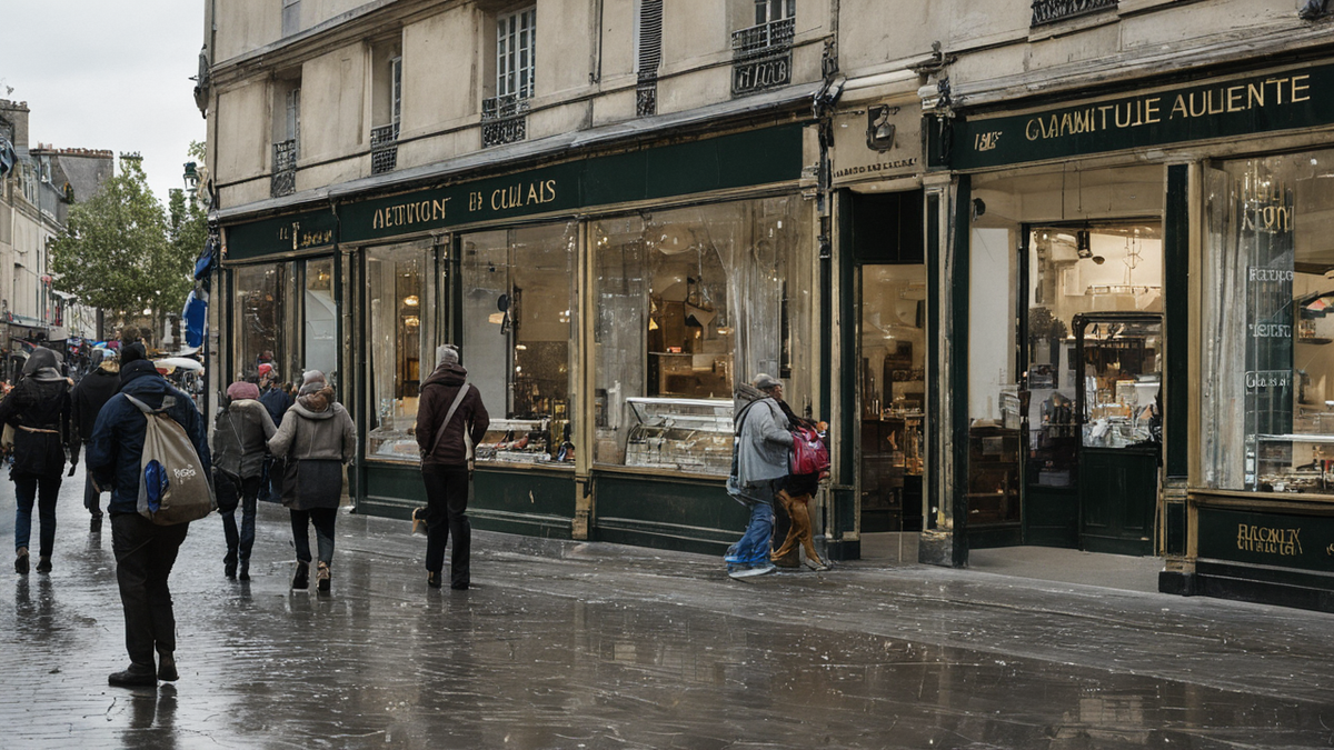 Des commerces et visiteurs dans un quartier animé autour d'un grand événement culturel en Corée du Sud.