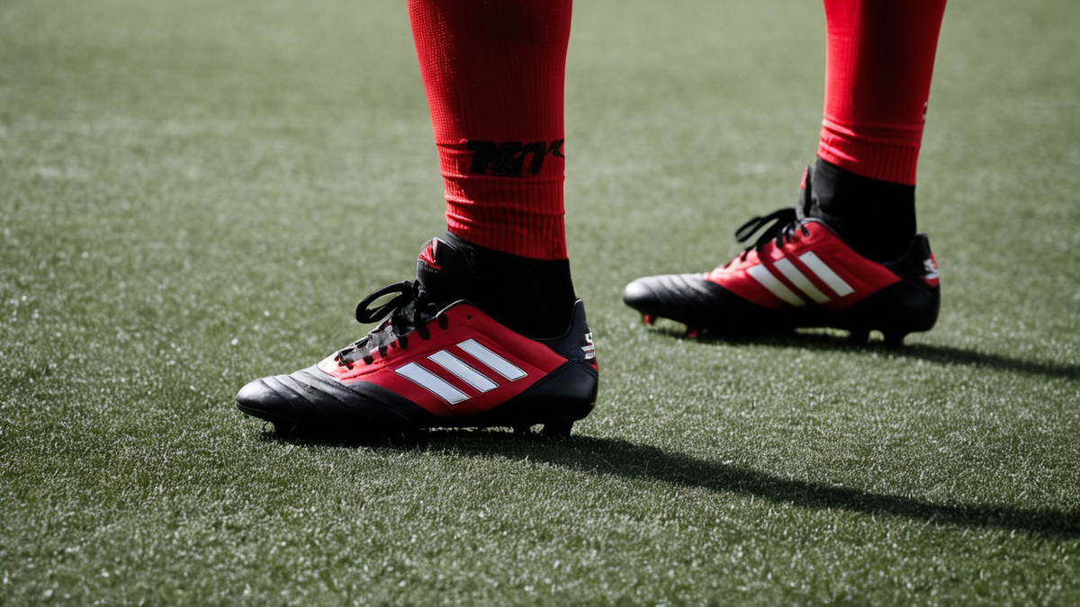 Un vestiaire de rugby avec maillots rouges et noirs posés sur les bancs.