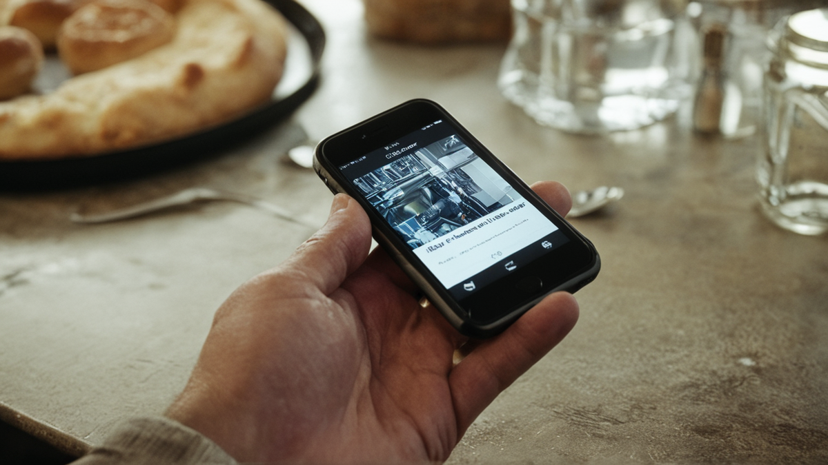Un smartphone filme une préparation culinaire sur un plan de travail.