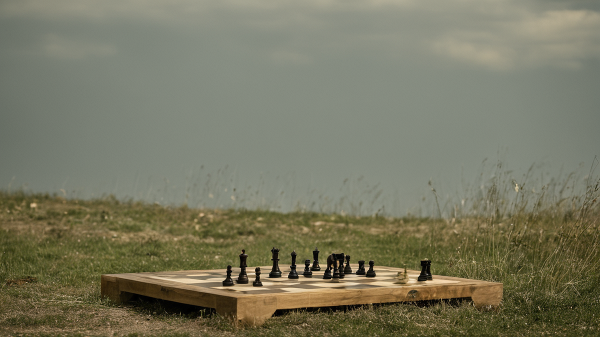 Les pièces d’échecs en pleine partie renforcent l’impression de tension mentale extrême.