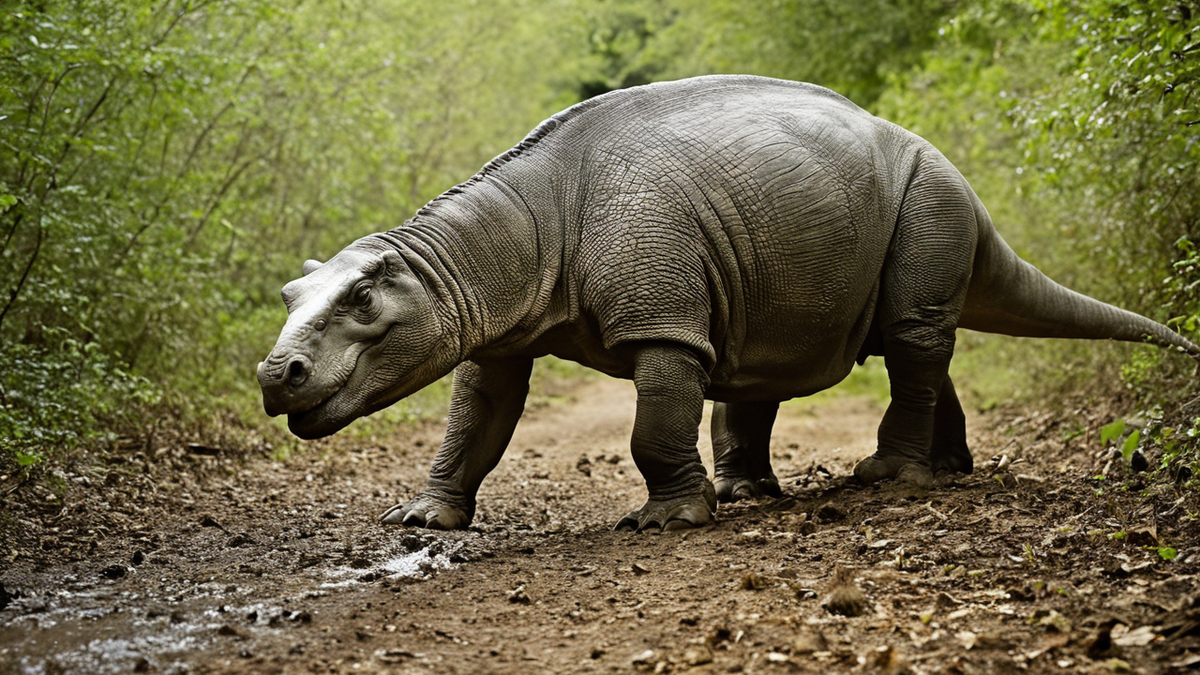 Reconstitution d’un Lystrosaurus près d’un nid dans un paysage sec