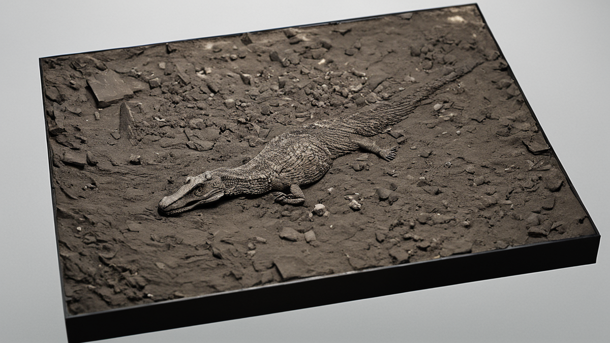 Grand os fossile de dinosaure étudié sur une table de laboratoire.