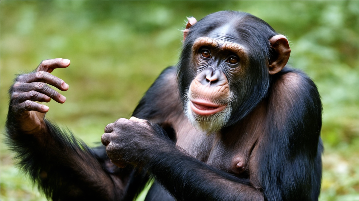 Deux chimpanzés se faisant face pendant un jeu avec une expression similaire