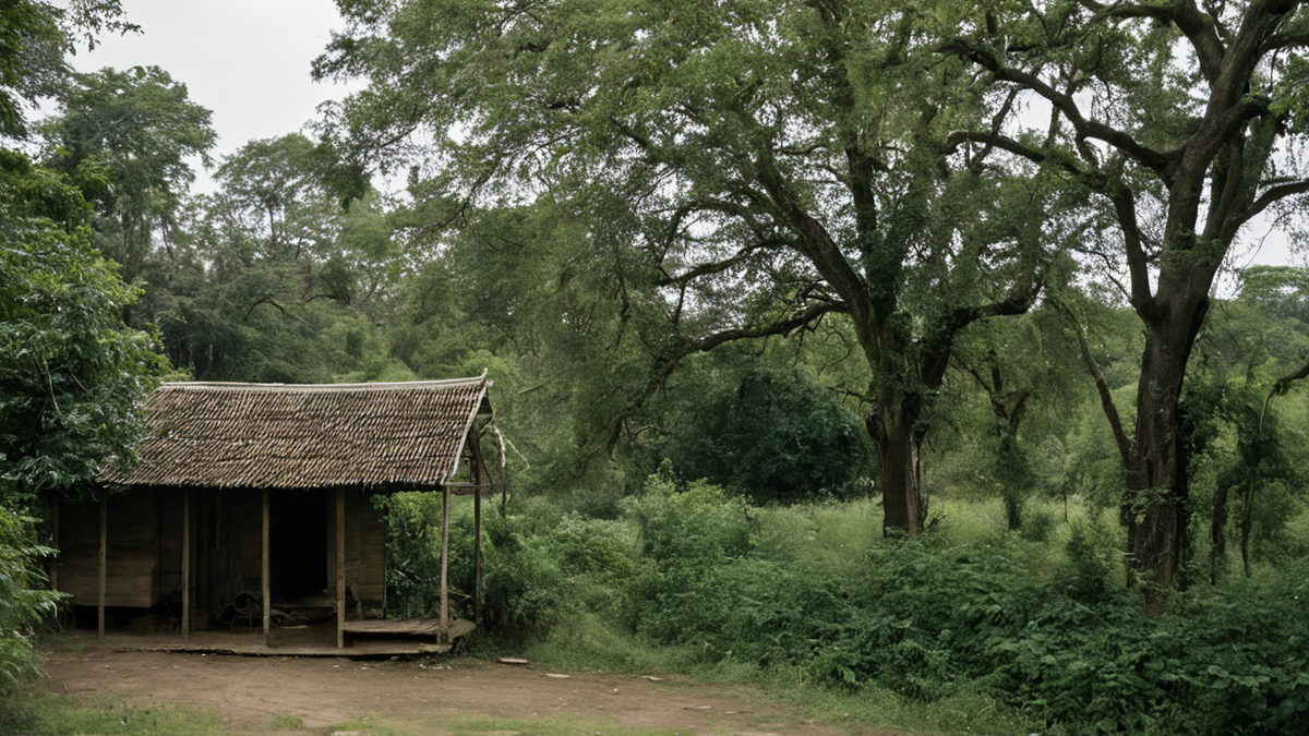 Une salle de classe avec des cahiers et une poussette visible près de l’entrée.