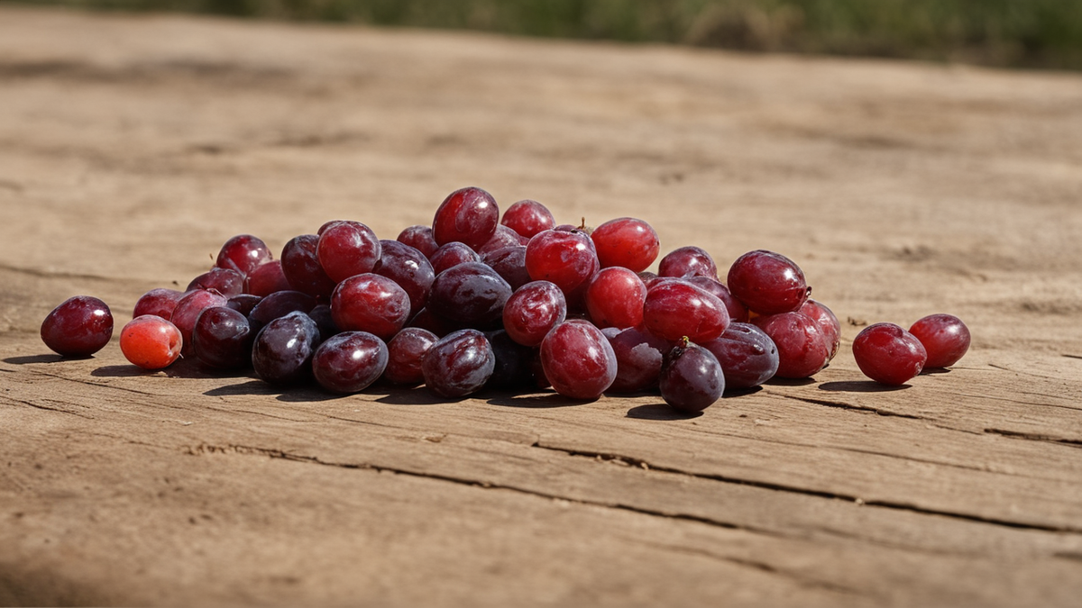 Deux grappes de raisins montrant une différence de fraîcheur sur un plan de cuisine