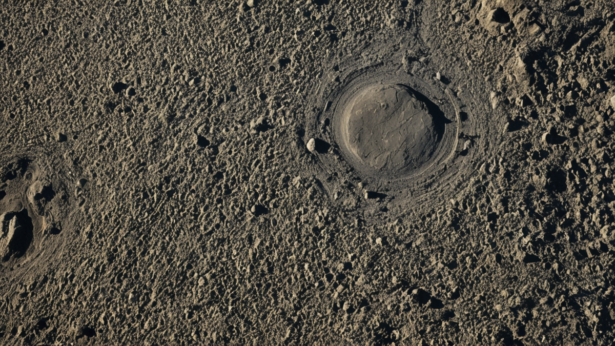 Un paysage lunaire avec plusieurs cratères, dont un plus récent et plus lumineux.