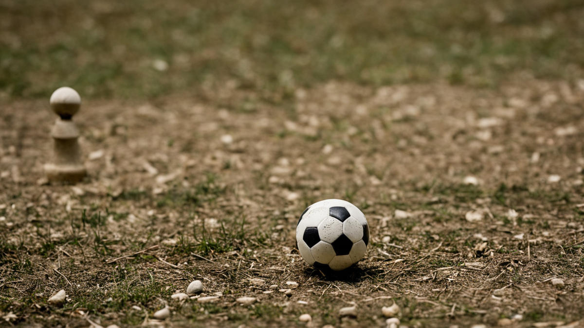 Des figurines de football en briques sont alignées sur une étagère d’exposition.