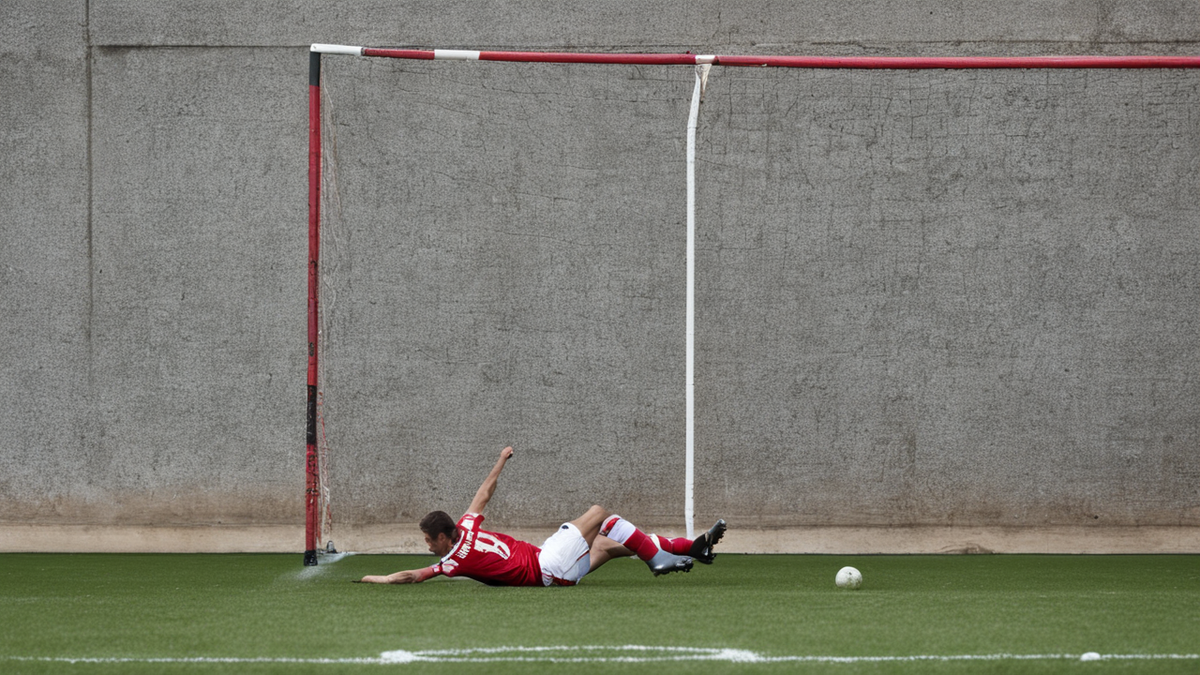 Une figurine de football en briques est posée sur une étagère dans un intérieur.