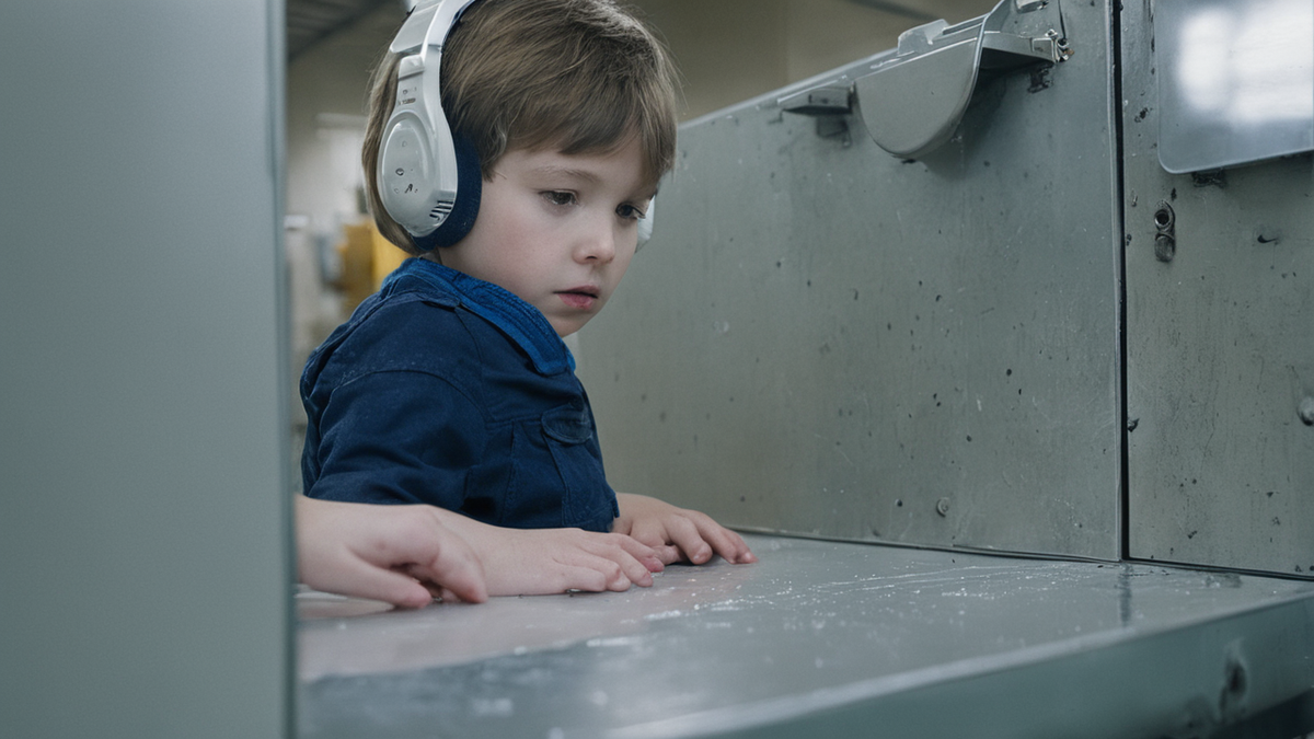 Une tablette utilisée en déplacement avec une interface jeunesse floue et un casque posé à côté.