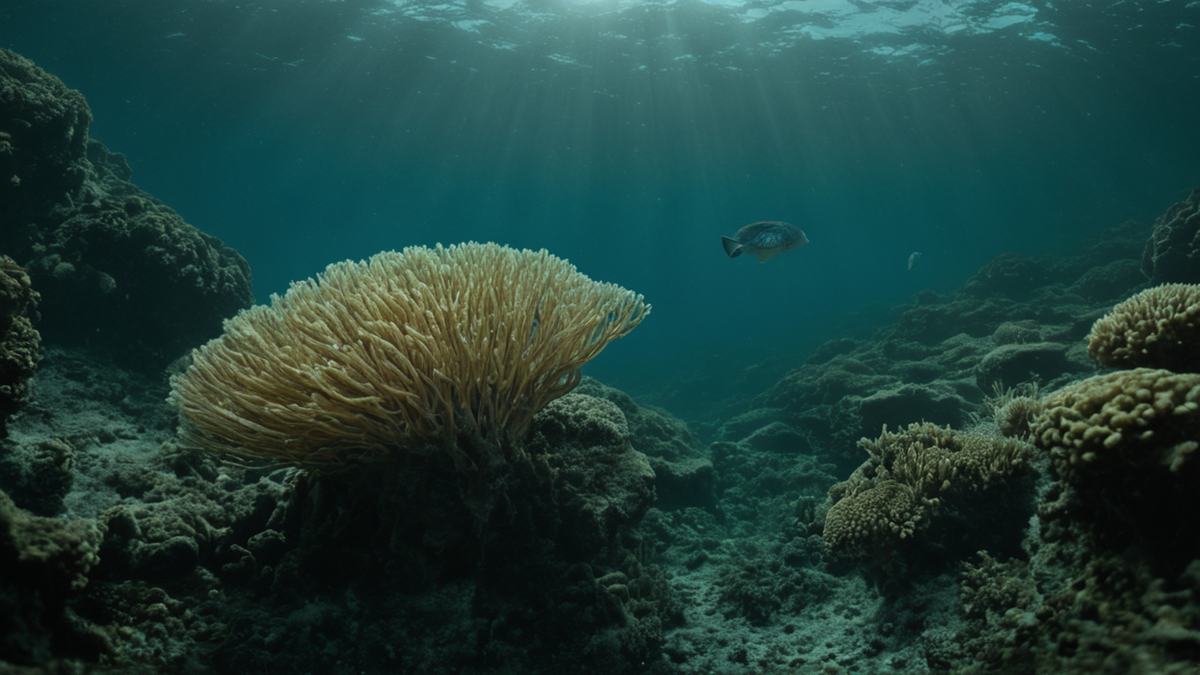 Une anémone profonde fixée sur une roche sombre avec une base dorée.