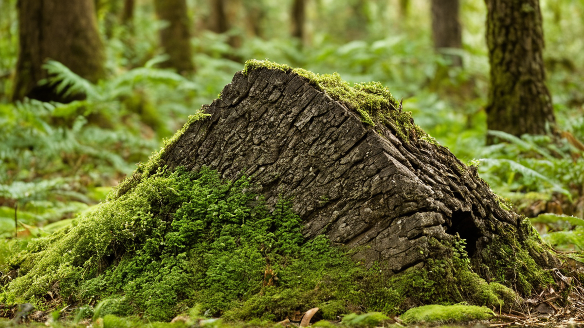 Un grand arbre tropical avec cavité et un discret matériel de terrain dans une forêt de Papouasie.