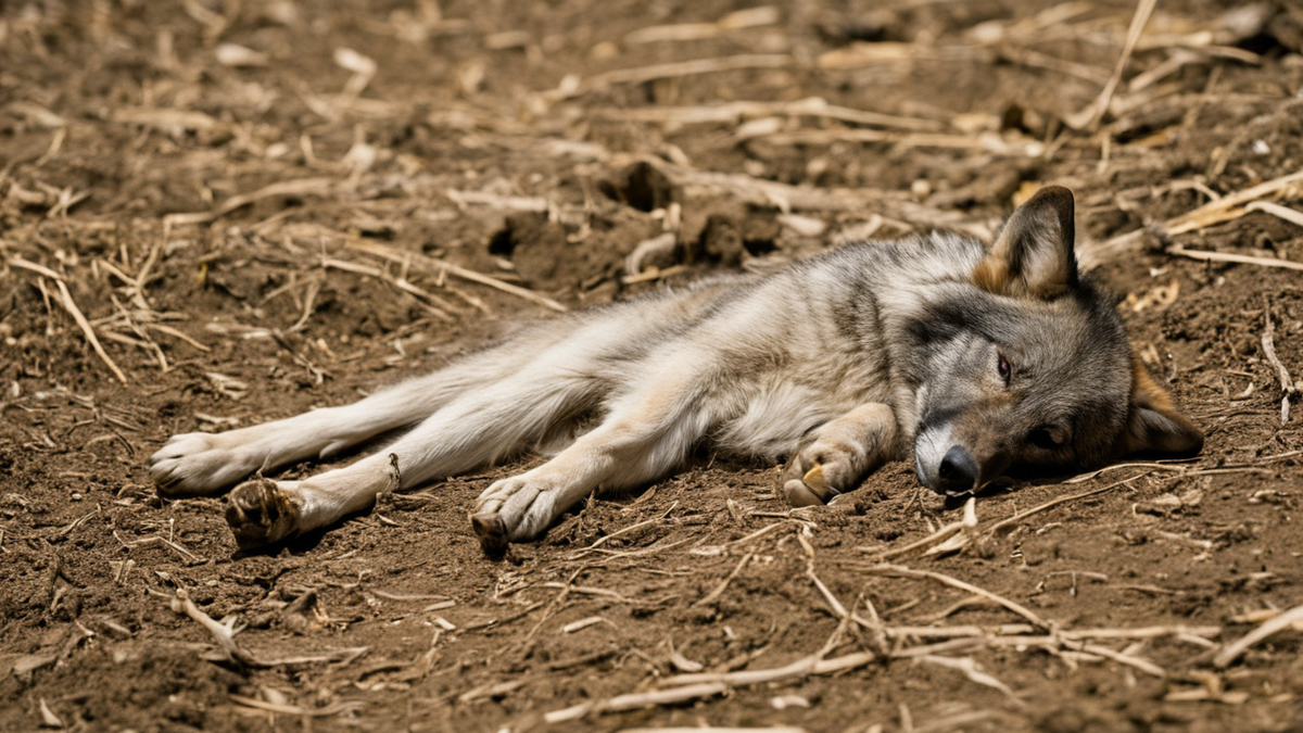 Un vestige canin ancien apparaît dans une zone de fouille archéologique aux couches visibles.