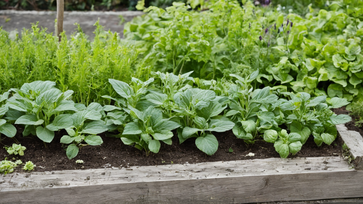 Des plantes comestibles et quelques fleurs compagnes longent une allée d’entrée.