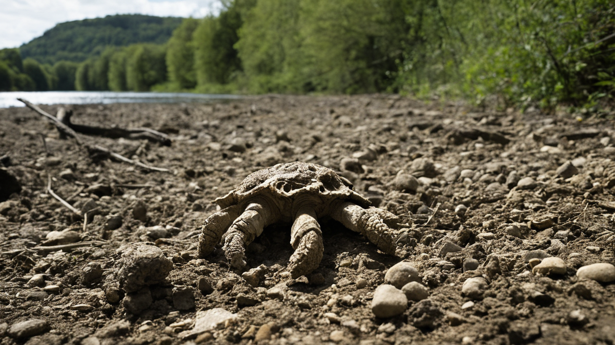 Un crâne fossile partiellement dégagé dans la roche, observé dans un contexte de laboratoire.