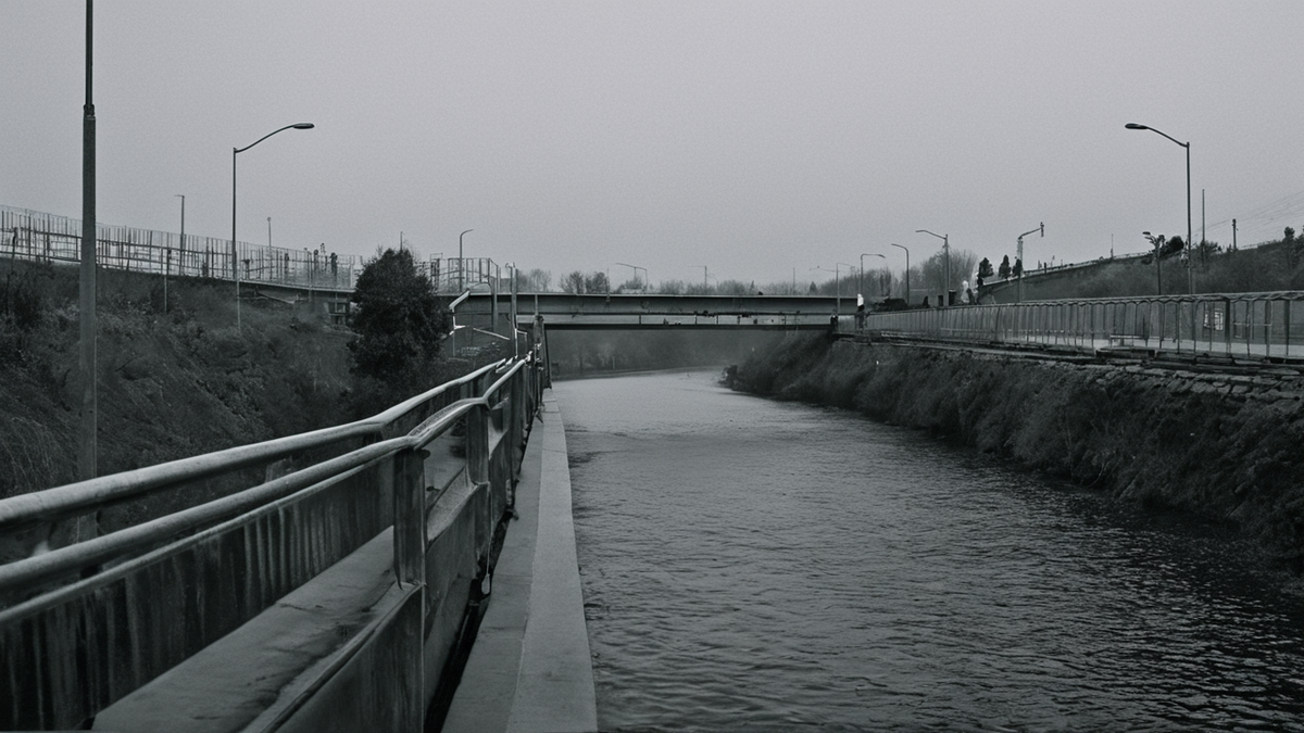 Un couloir de clinique lumineux avec une silhouette de patient de dos.