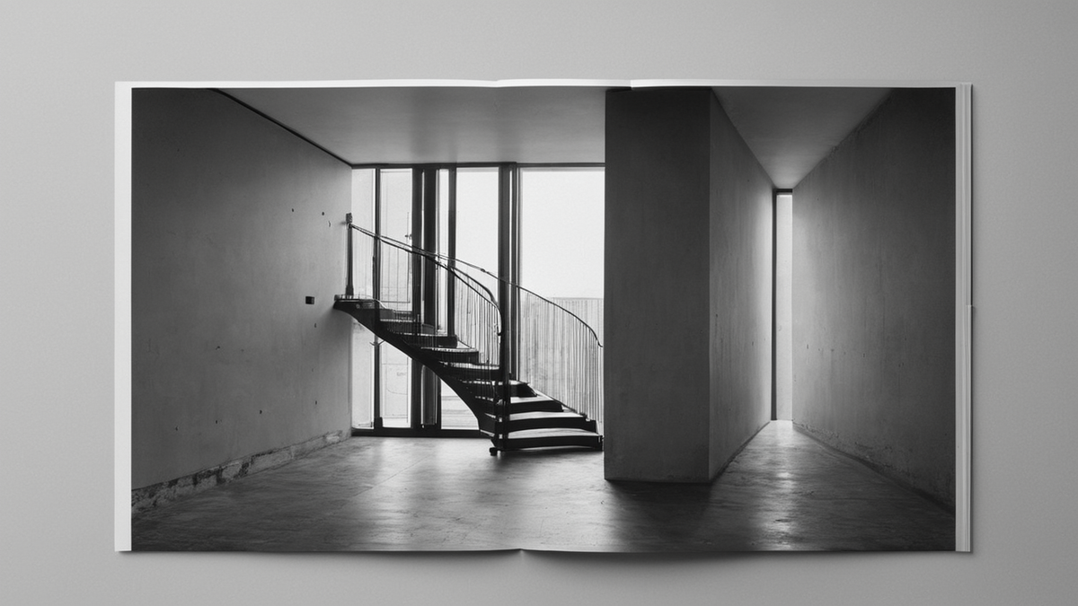 Un escalier est emprunté dans un hall alors qu’un ascenseur reste fermé en arrière-plan.