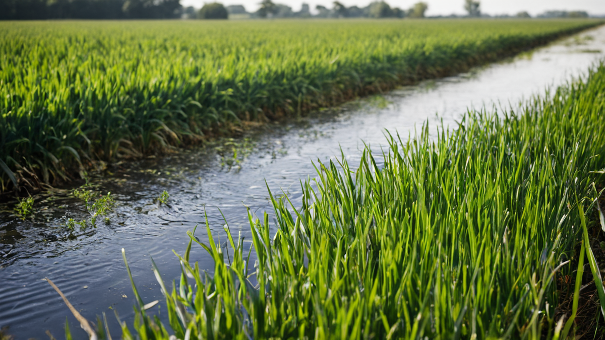 Une parcelle de riz irriguée sous une atmosphère chaude rappelle le travail quotidien exposé au stress thermique.