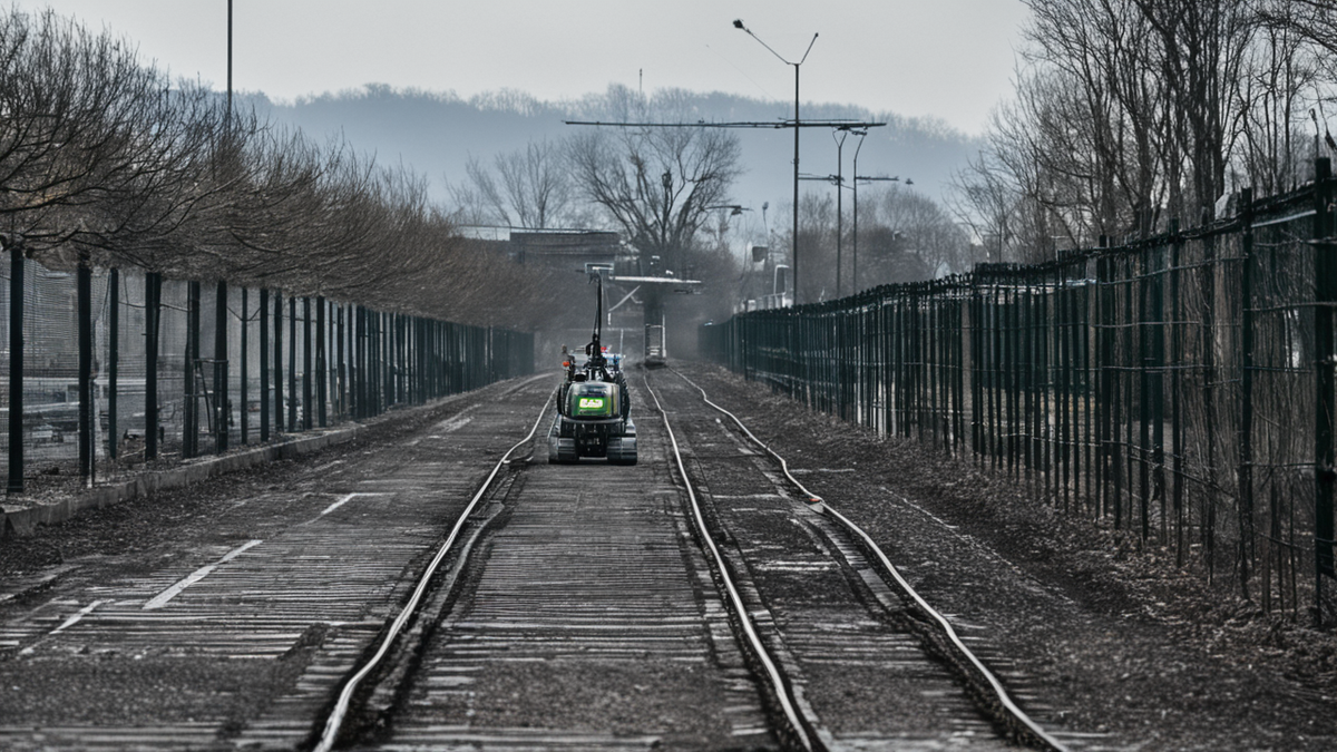 Une portion de parcours déjà avalée par la course, avec le robot et son équipe en arrière-plan