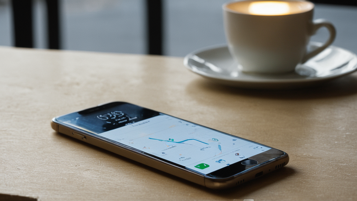 Une personne porte des lunettes connectées dans une rue calme avec un smartphone posé à côté.