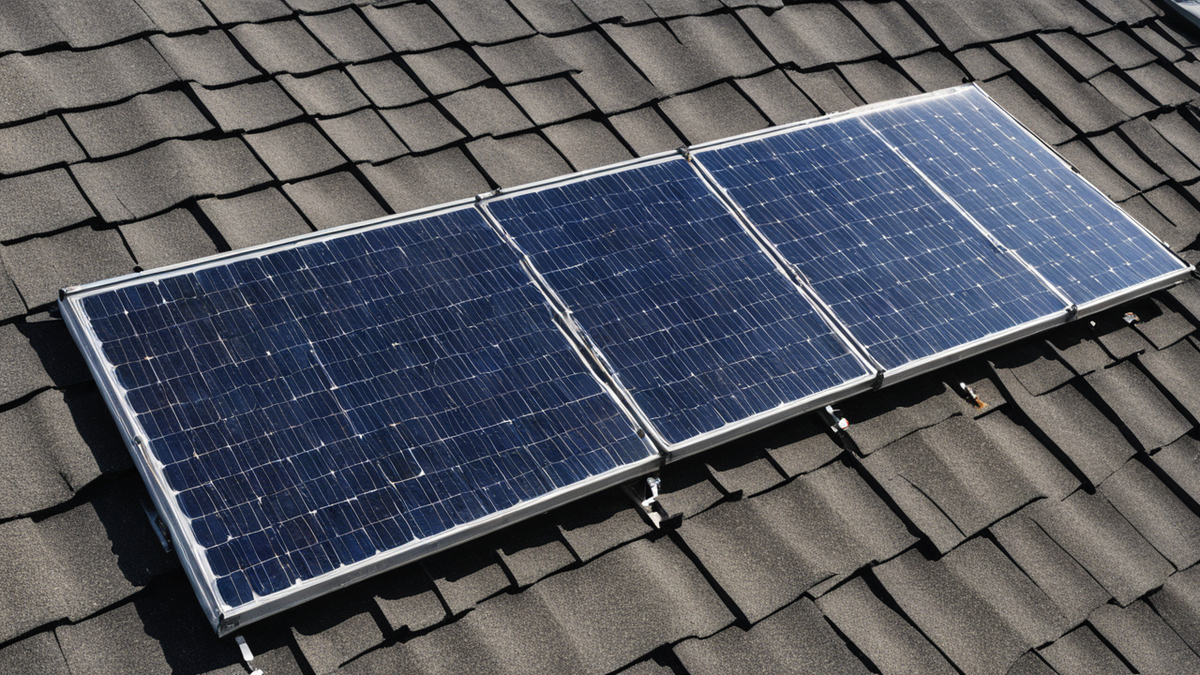 Installation de panneaux solaires sur une toiture résidentielle avec matériel technique visible.