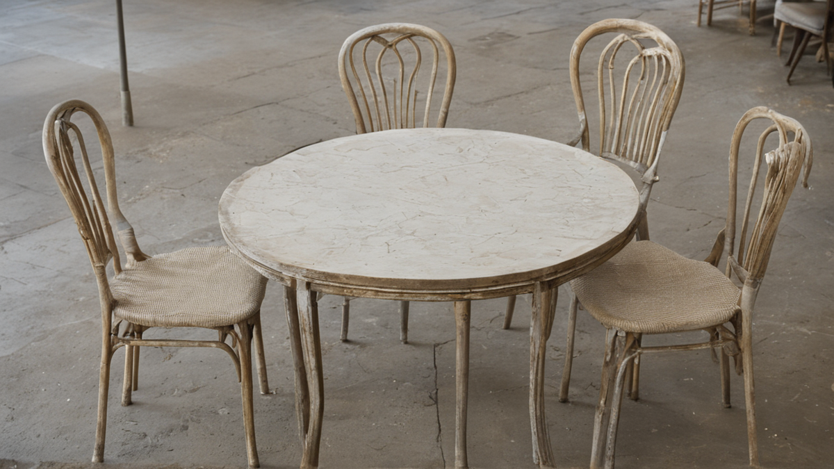 Deux chaises vides face à face autour d’une table de bar.