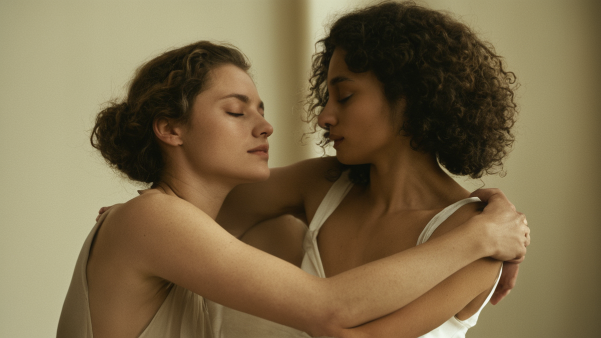 Deux jeunes femmes assises ensemble dans une lumière douce suggèrent un lien de confiance sous pression.