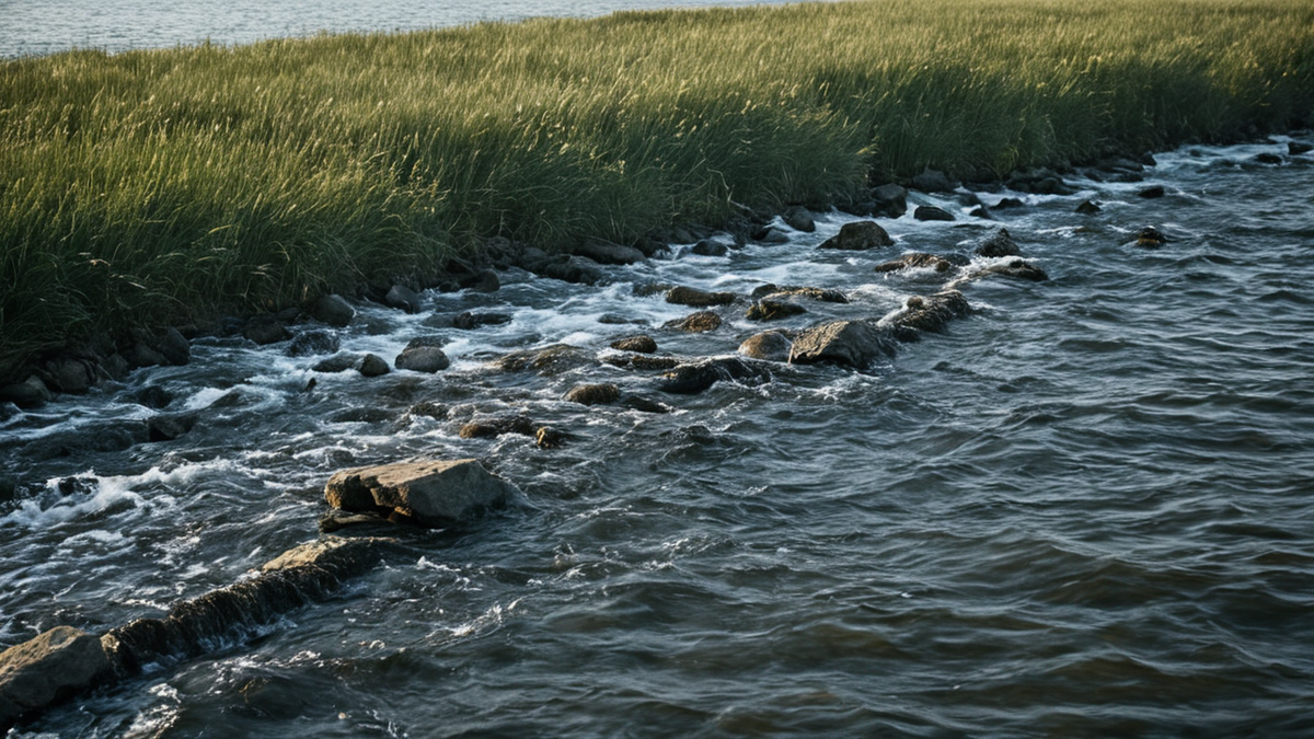 Une bouée ou un instrument de mesure flotte sur une mer ouverte sous une lumière sobre.