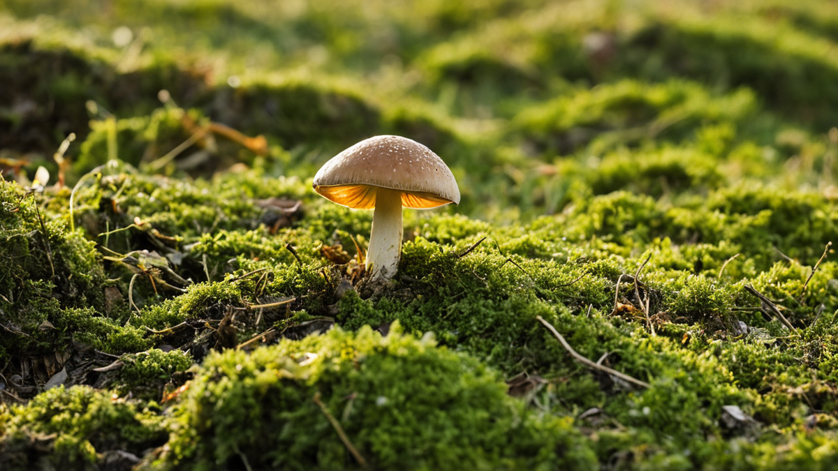 Racines d’arbre avec filaments de champignon dans le sol