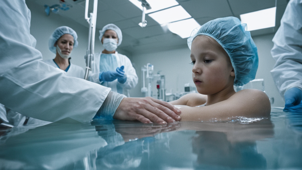 Système médical de circulation extracorporelle avec poches de liquide et écran flouté.