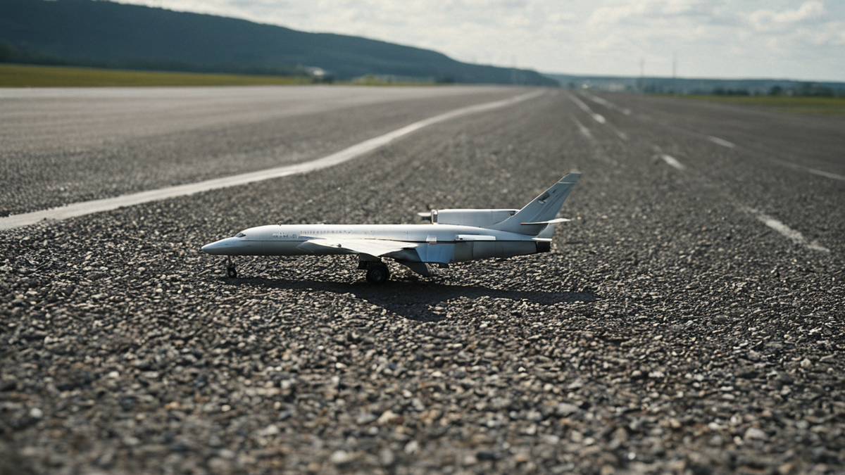 Un avion moyen-courrier au sol près d’une zone technique sur le tarmac.