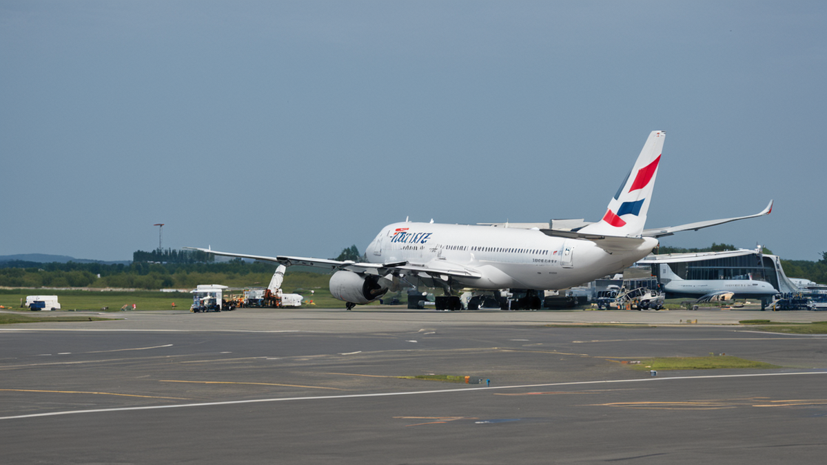 Un avion et le tarmac vus depuis un terminal rappellent la lenteur très matérielle du retour à la normale.