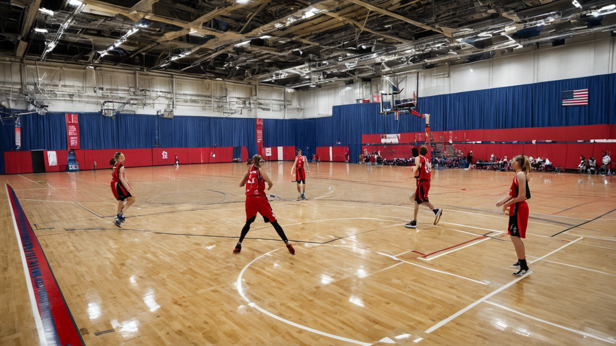 Des silhouettes regardent une draft de basket féminin sur grand écran dans un espace de watch party.