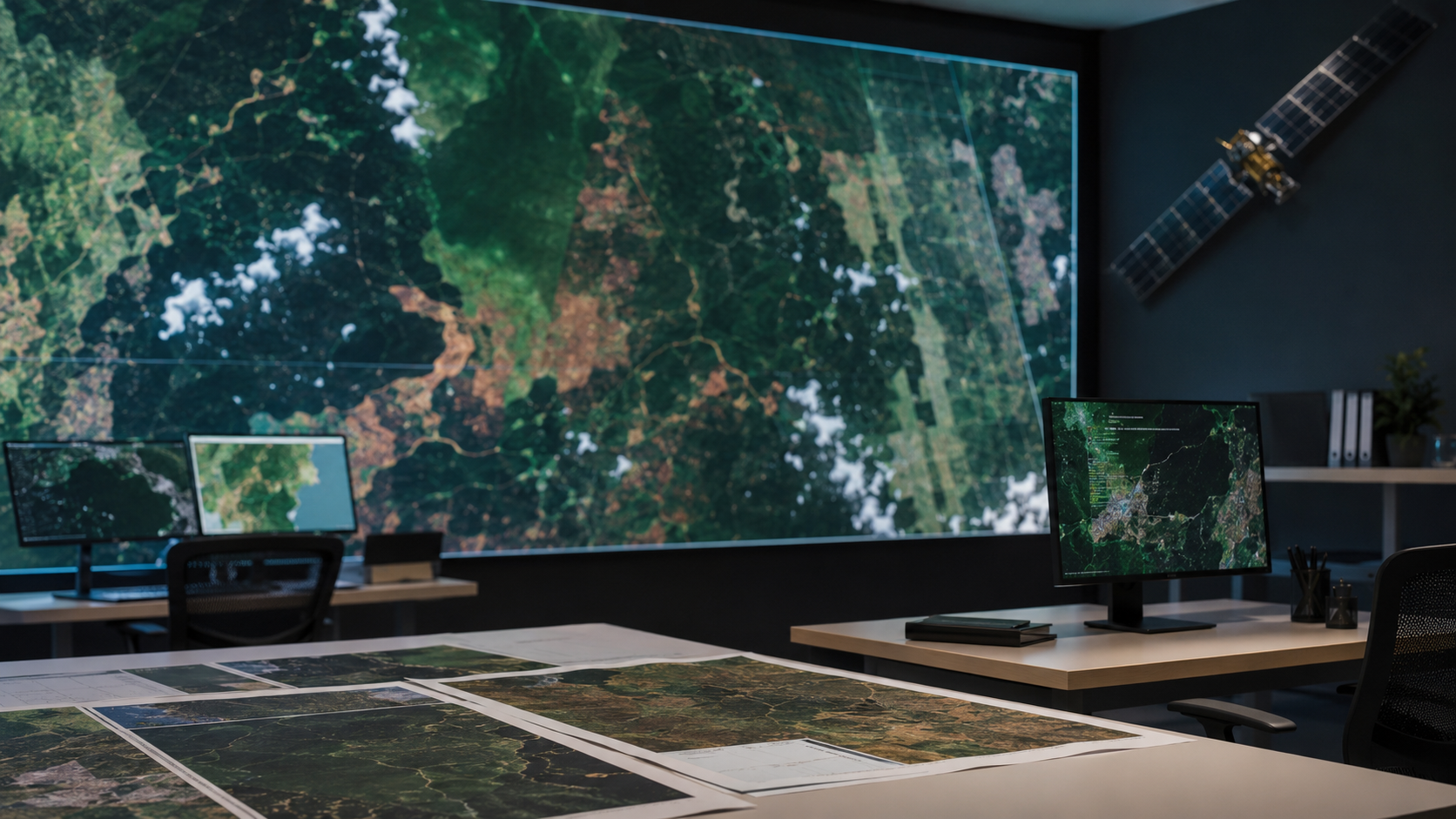 Salle de suivi satellitaire sans données lisibles