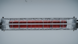 Des tuyaux rouges relient une batterie au réseau