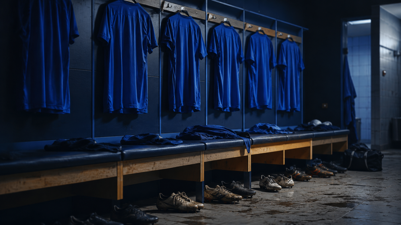 Vestiaire bleu vide après un entraînement de football féminin