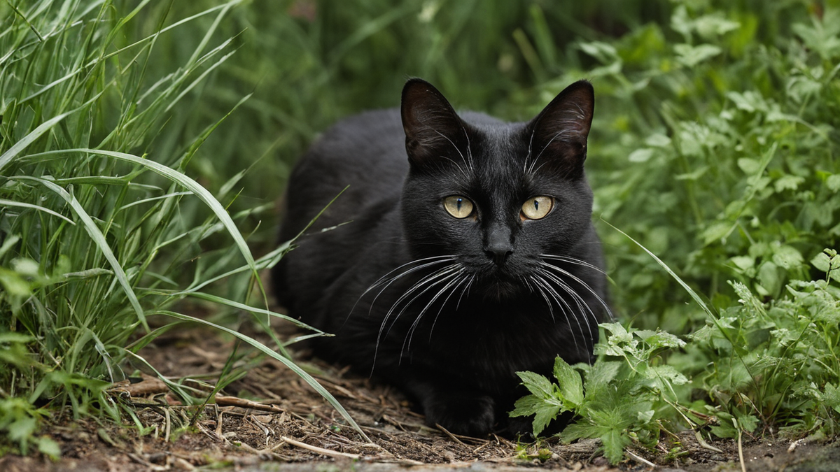 Chat domestique dans un enclos grillagé de jardin